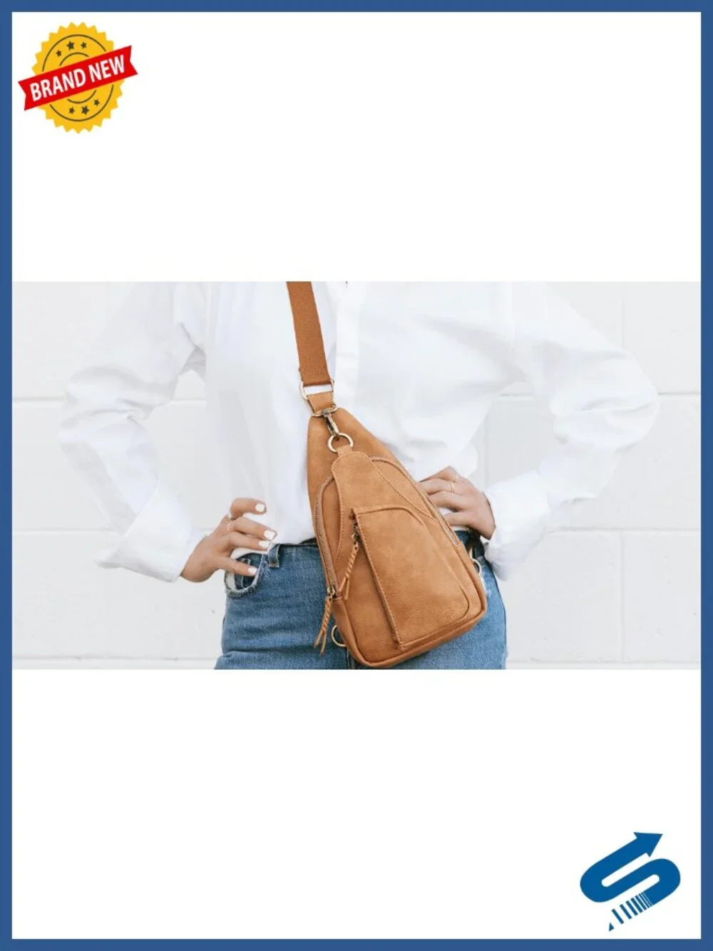 Vegan Leather Crossbody Sling Bag with Webbing Strap - Adjustable 16-20
